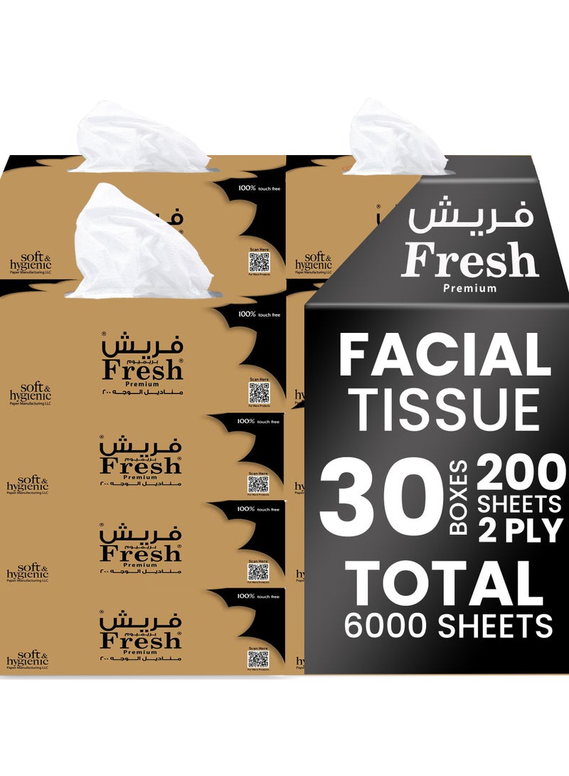 إس إن إتش باكينج علبة مناديل وجه جديدة، 30 علبة، 200 ورقة × طبقتين لكل علبة، إجمالي 6000 ورقة. - Image 1